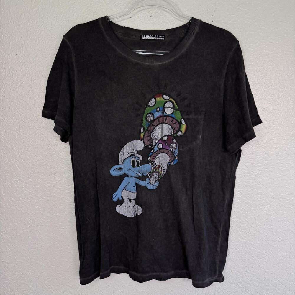Prince Peter Collection Shirt Womens Medium Smurf Mushroom Graphic Black Tee